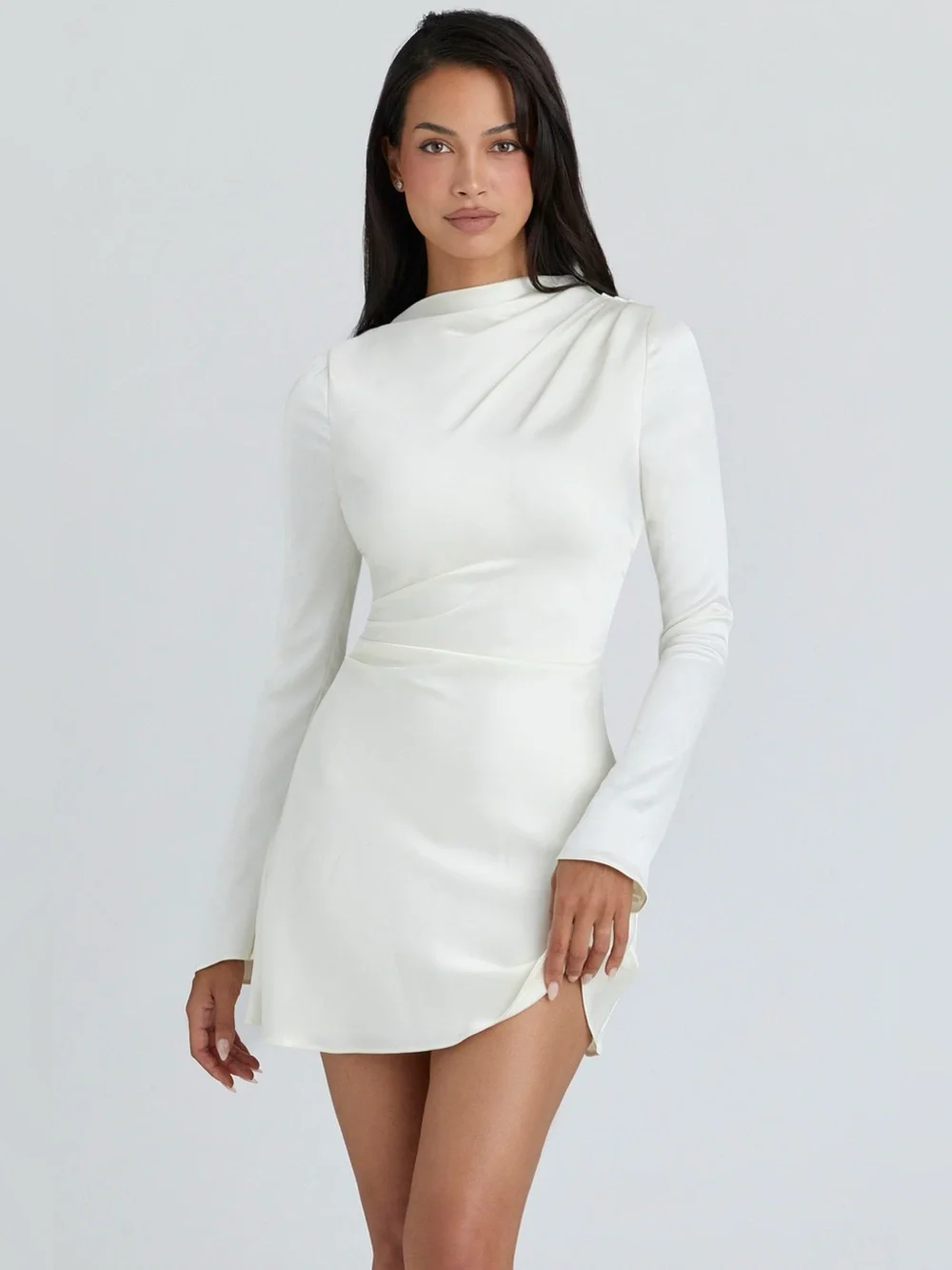 House of CB LULU Ivory Satin Flute Sleeve Mini Dress NWOT